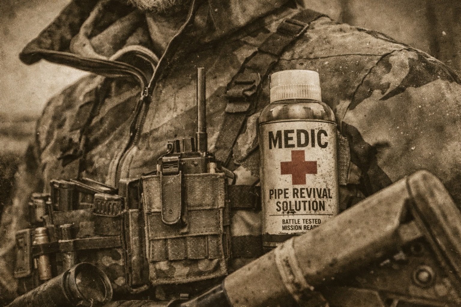 Rugged Medic Ready to Clean Pipes
